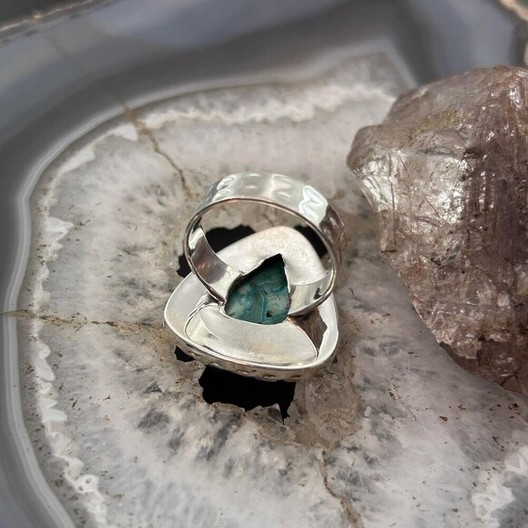 Sterling Southwestern Style Triangular Malachite Chrysocolla Ring S 9 For Women - Picture 7 of 10